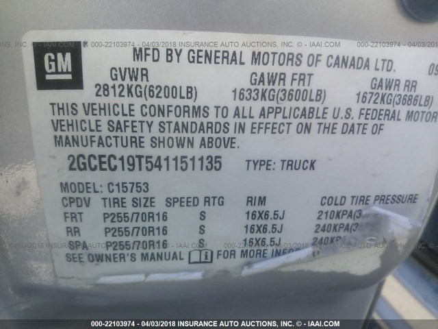 2GCEC19T541151135 - 2004 CHEVROLET SILVERADO C1500 SILVER photo 9