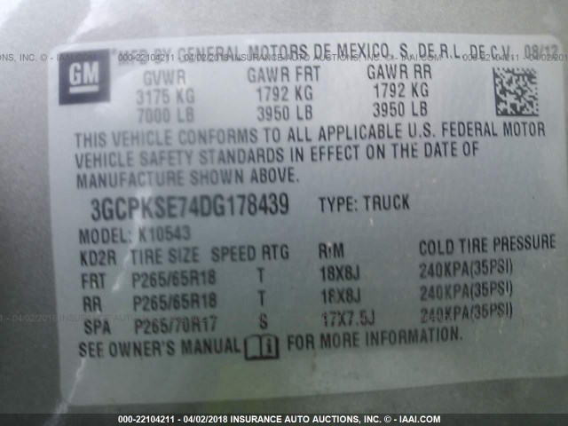 3GCPKSE74DG178439 - 2013 CHEVROLET SILVERADO K1500 LT GRAY photo 9