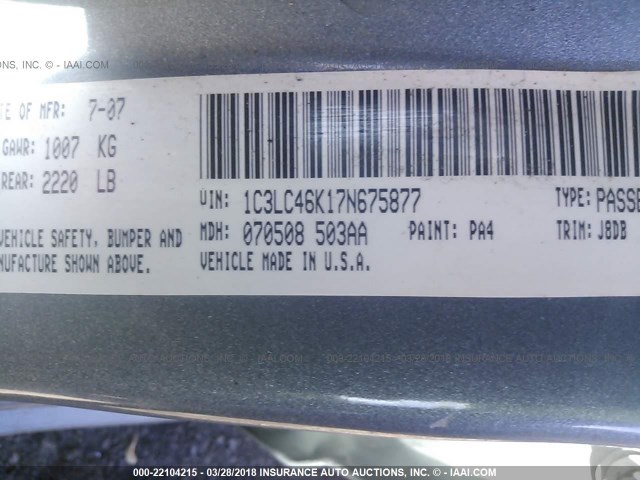 1C3LC46K17N675877 - 2007 CHRYSLER SEBRING BLUE photo 9