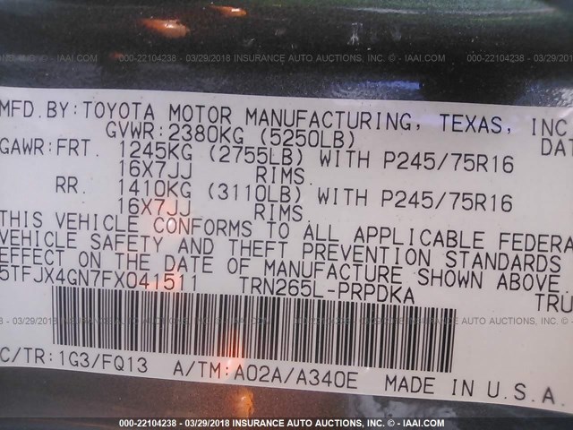 5TFJX4GN7FX041511 - 2015 TOYOTA TACOMA DOUBLE CAB PRERUNNER GRAY photo 9