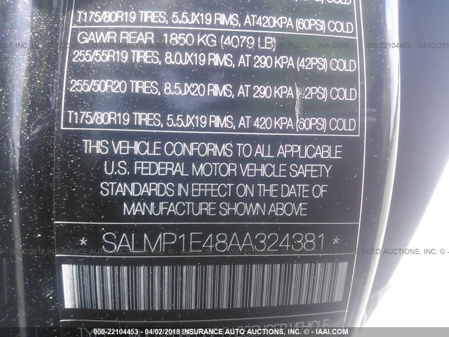 SALMP1E48AA324381 - 2010 LAND ROVER RANGE ROVER AUTOBIOGRAPHY BLACK photo 9