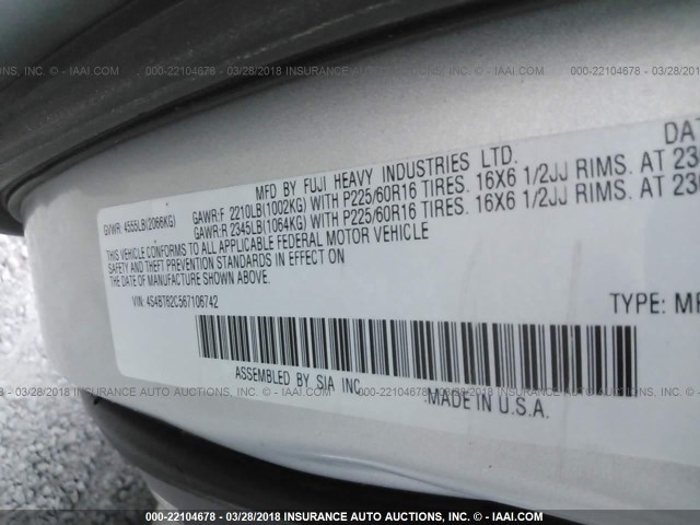 4S4BT62C567106742 - 2006 SUBARU BAJA SPORT SILVER photo 9