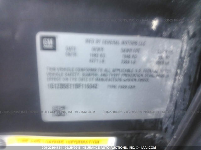 1G1ZB5E11BF116042 - 2011 CHEVROLET MALIBU LS 灰色 照片 9