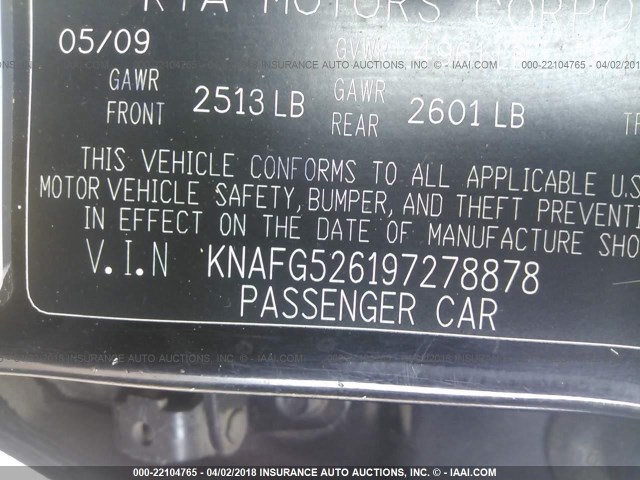 KNAFG526197278878 - 2009 KIA RONDO LX/EX BLACK photo 9