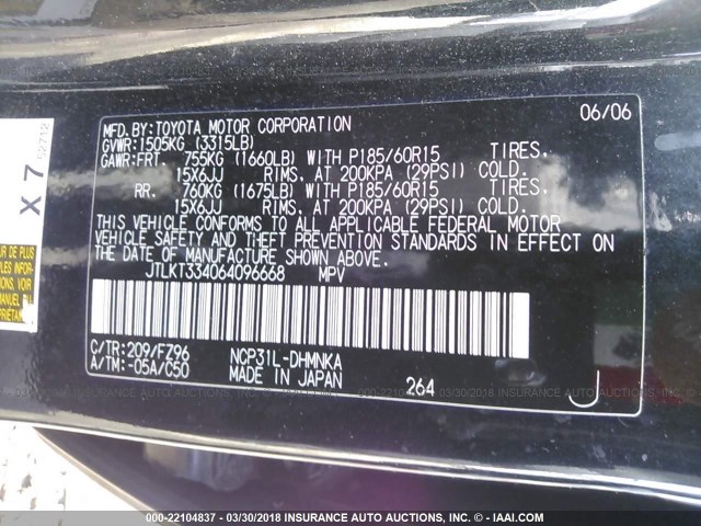 JTLKT334064096668 - 2006 TOYOTA SCION XB Qara foto 9