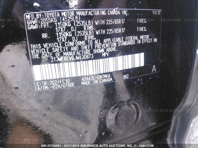 2T3WFREV6JW430873 - 2018 TOYOTA RAV4 ADVENTURE/XLE BLACK photo 9