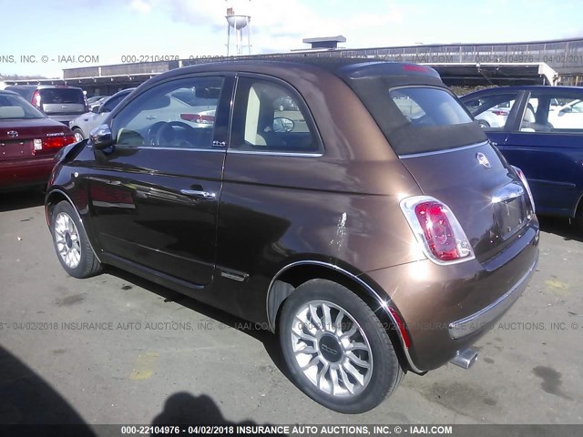 3C3CFFERXCT363648 - 2012 FIAT 500 LOUNGE BROWN photo 3