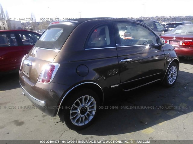 3C3CFFERXCT363648 - 2012 FIAT 500 LOUNGE BROWN photo 4