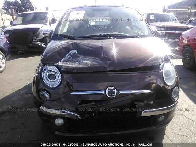 3C3CFFERXCT363648 - 2012 FIAT 500 LOUNGE BROWN photo 6