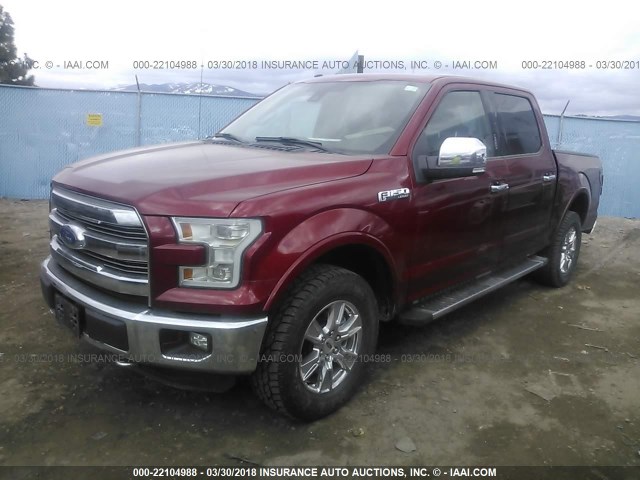 1FTEW1EF1GKE97047 - 2016 FORD F150 SUPERCREW RED photo 2