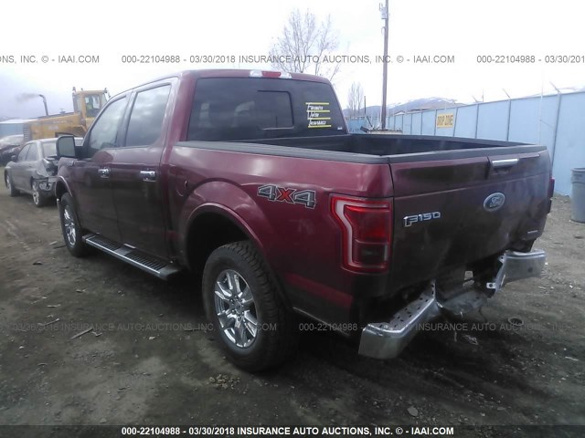 1FTEW1EF1GKE97047 - 2016 FORD F150 SUPERCREW RED photo 3
