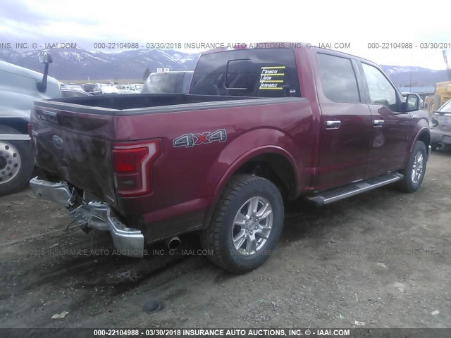 1FTEW1EF1GKE97047 - 2016 FORD F150 SUPERCREW RED photo 4