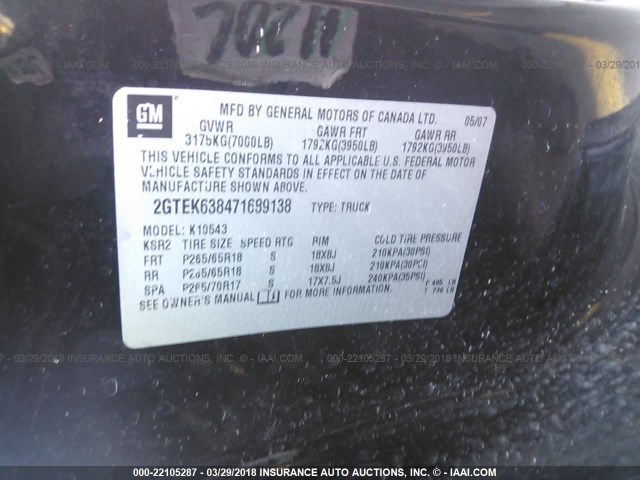 2GTEK638471689138 - 2007 GMC NEW SIERRA DENALI BLACK photo 9