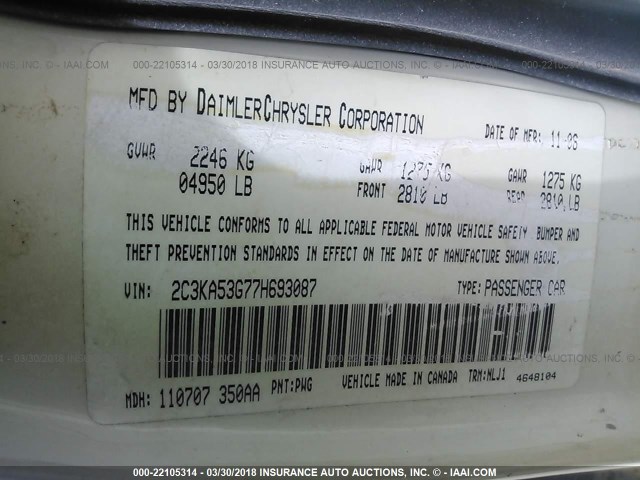 2C3KA53G77H693087 - 2007 CHRYSLER 300 TOURING WHITE photo 9