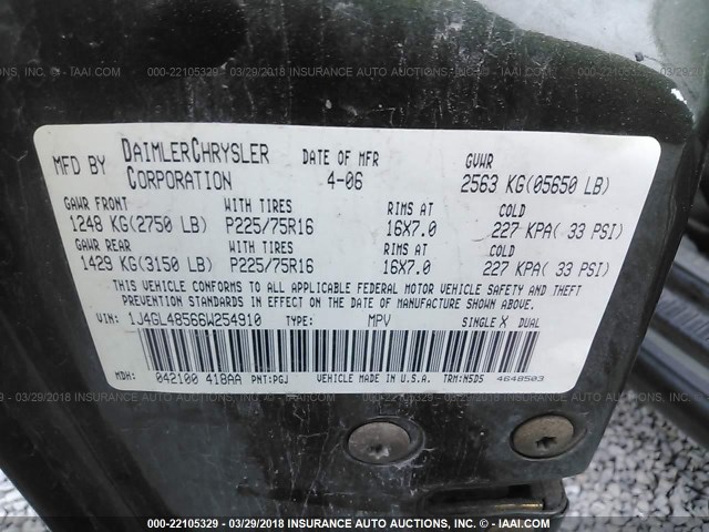 1J4GL48566W254910 - 2006 JEEP LIBERTY SPORT Yaşıl foto 9