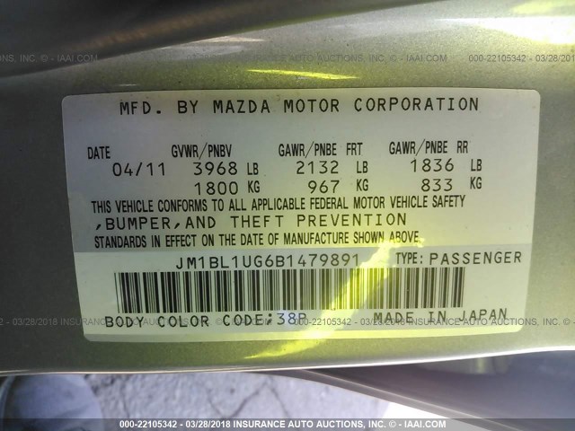 JM1BL1UG6B1479891 - 2011 MAZDA 3 I GRAY photo 9