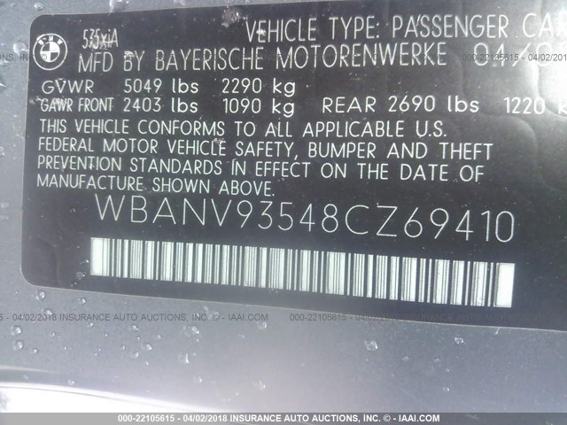 WBANV93548CZ69410 - 2008 BMW 535 XI GRAY photo 9