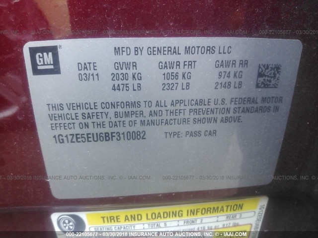 1G1ZE5EU6BF310082 - 2011 CHEVROLET MALIBU LTZ 红色 照片 9