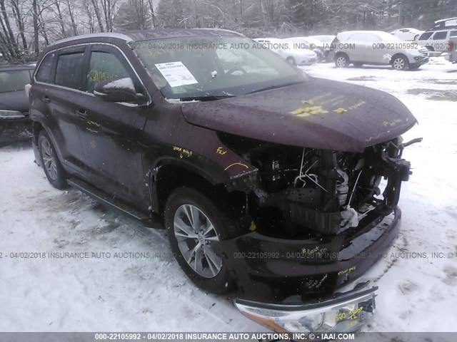 5TDJKRFH5FS111987 - 2015 TOYOTA HIGHLANDER XLE მუქწითელი ფოტო 1