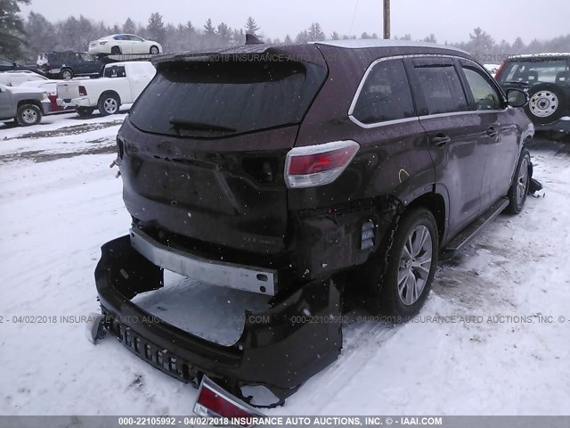 5TDJKRFH5FS111987 - 2015 TOYOTA HIGHLANDER XLE მუქწითელი ფოტო 4