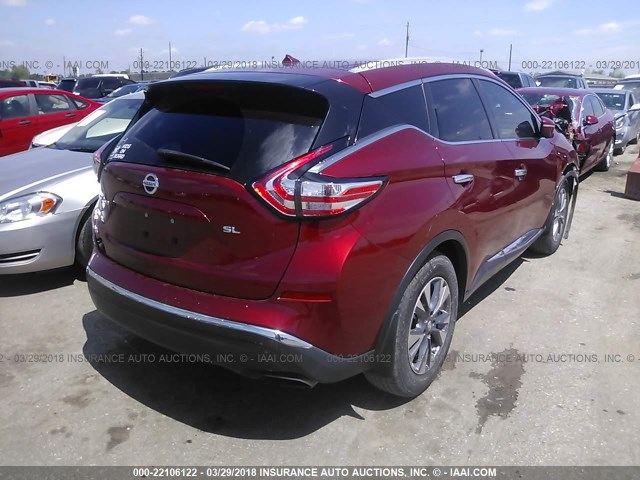 5N1AZ2MG0FN226088 - 2015 NISSAN MURANO S/SL/SV/PLATINUM RED photo 4