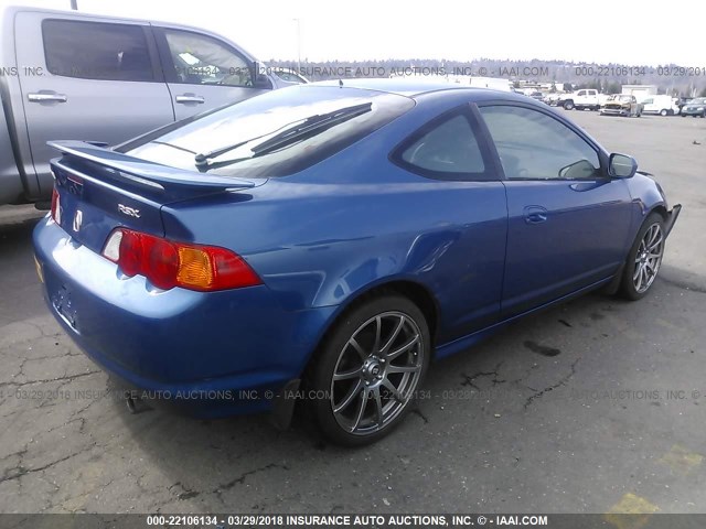 JH4DC53072C021493 - 2002 ACURA RSX TYPE-S BLUE photo 4