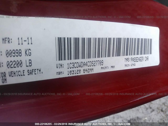 1C3CDWDA4CD527709 - 2012 DODGE CALIBER SXT RED photo 9