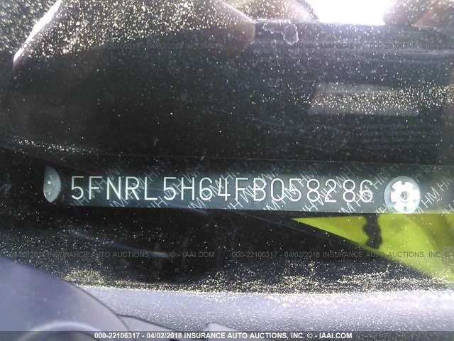 5FNRL5H64FB058286 - 2015 HONDA ODYSSEY EXL ნაცრისფერი ფოტო 9