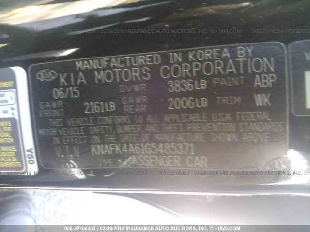 KNAFK4A61G5485371 - 2016 KIA FORTE LX BLACK photo 9