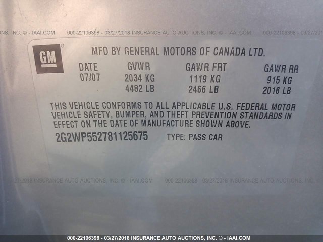 2G2WP552781125675 - 2008 PONTIAC GRAND PRIX SILVER photo 9