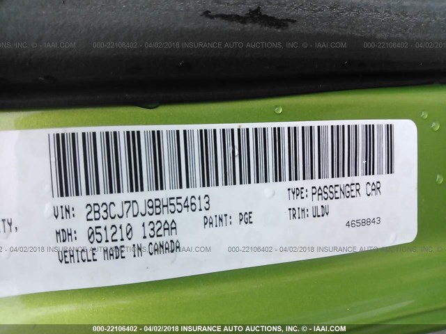 2B3CJ7DJ9BH554613 - 2011 DODGE CHALLENGER SRT-8 绿色 照片 9