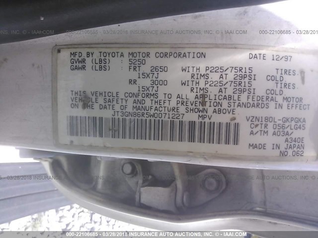 JT3GN86R5W0071227 - 1998 TOYOTA 4RUNNER SR5 WHITE photo 9