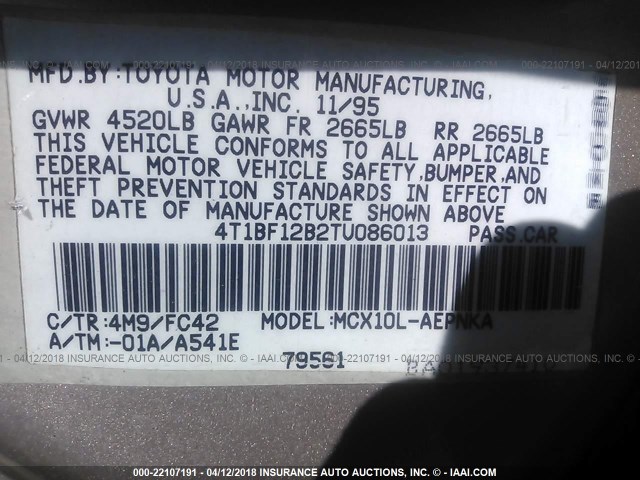 4T1BF12B2TU086013 - 1996 TOYOTA AVALON XL/XLS GOLD photo 9