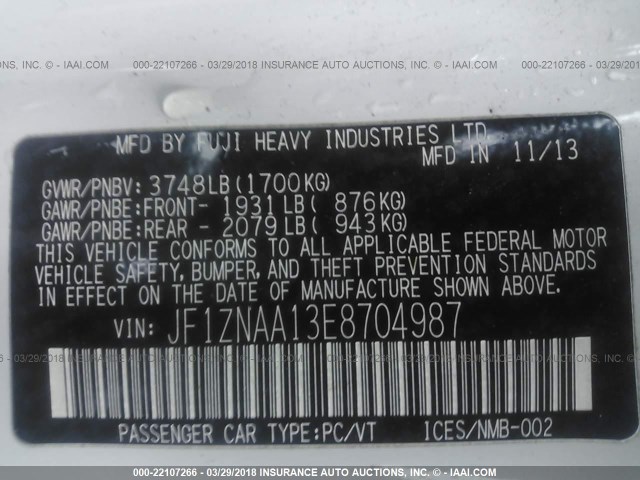 JF1ZNAA13E8704987 - 2014 TOYOTA SCION FR-S თეთრი ფოტო 9