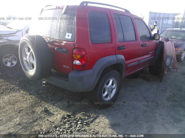 1J4GL48K23W503608 - 2003 JEEP LIBERTY SPORT/FREEDOM RED photo 4