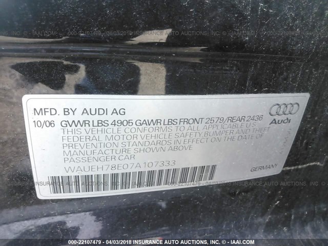 WAUEH78E07A107333 - 2007 AUDI A4 S-LINE 3.2 QUATTRO BLACK photo 9