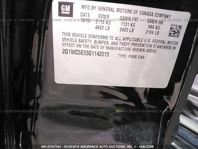 2G1WC5E33G1142013 - 2016 CHEVROLET IMPALA LIMITED LTZ BLACK photo 9