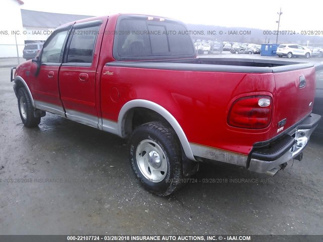 1FTRW08L51KD83640 - 2001 FORD F150 SUPERCREW RED photo 3