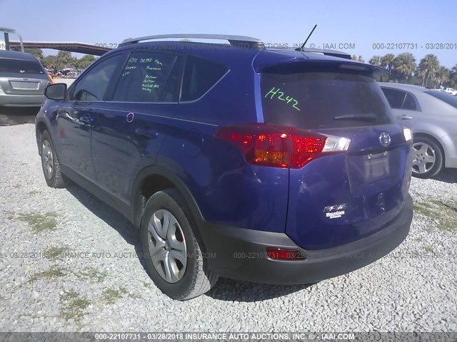 2T3ZFREVXFW189405 - 2015 TOYOTA RAV4 LE BLUE photo 3