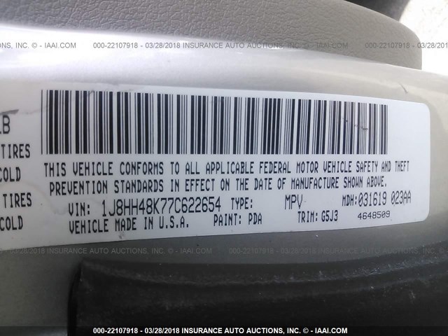 1J8HH48K77C622654 - 2007 JEEP COMMANDER SILVER photo 9