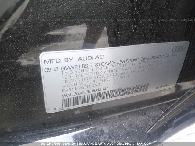 WAUBGAFL6EA053831 - 2014 AUDI S4 PREMIUM PLUS BLACK photo 9