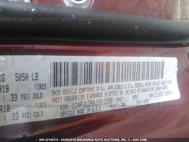 1C4PJLCB9JD612296 - 2018 JEEP CHEROKEE LATITUDE Bordo foto 9