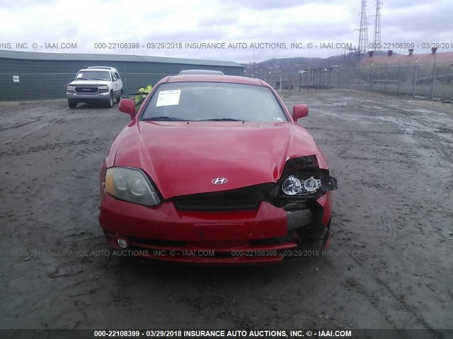 KMHHN65F24U125287 - 2004 HYUNDAI TIBURON GT RED photo 6