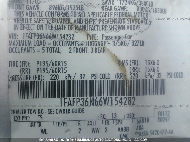 1FAFP36N66W154282 - 2006 FORD FOCUS ZXW GRAY photo 9