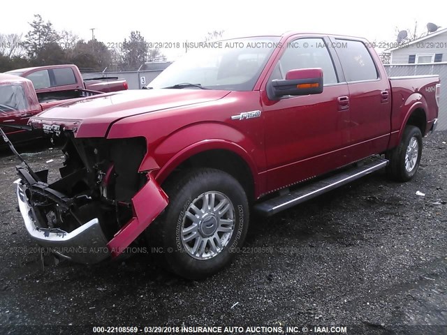 1FTFW1EF5CFC15628 - 2012 FORD F150 SUPERCREW RED photo 2