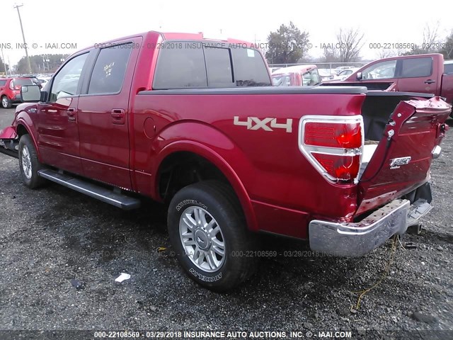 1FTFW1EF5CFC15628 - 2012 FORD F150 SUPERCREW RED photo 3
