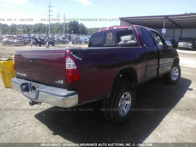 5TBRT34165S471831 - 2005 TOYOTA TUNDRA ACCESS CAB SR5 BURGUNDY photo 4