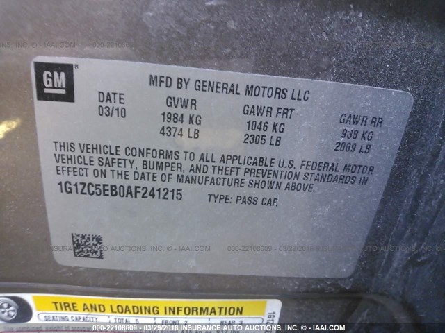 1G1ZC5EB0AF241215 - 2010 CHEVROLET MALIBU 1LT BROWN photo 9