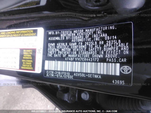 4T4BF1FK7ER443172 - 2014 TOYOTA CAMRY L/SE/LE/XLE 黑色 照片 9
