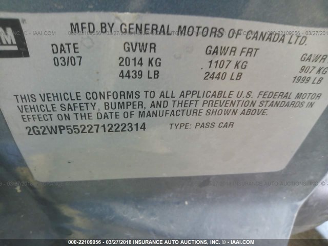 2G2WP552271222314 - 2007 PONTIAC GRAND PRIX Yaşıl foto 9